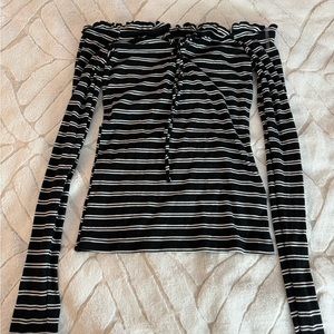 Long Sleeve Striped Lace-Up Off-The-Shoulder Top